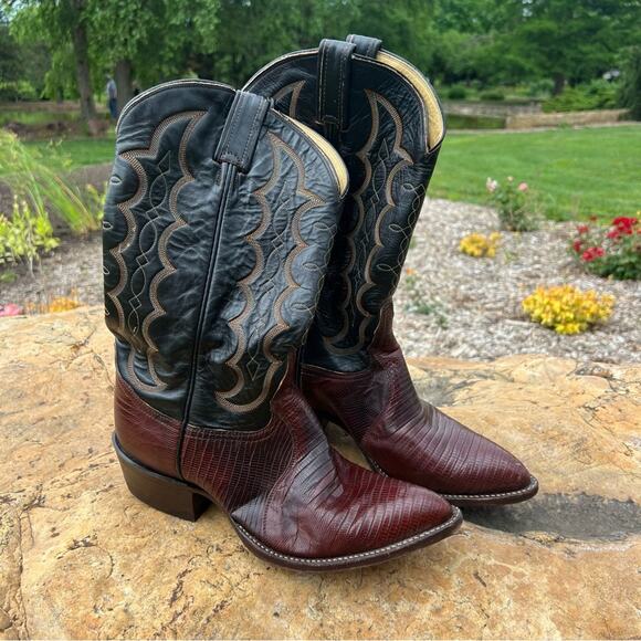 Vintage Tony Lama Black Label Exotic Lizard Leather Cowboy Boots 8 EE 86635 - Picture 6 of 10